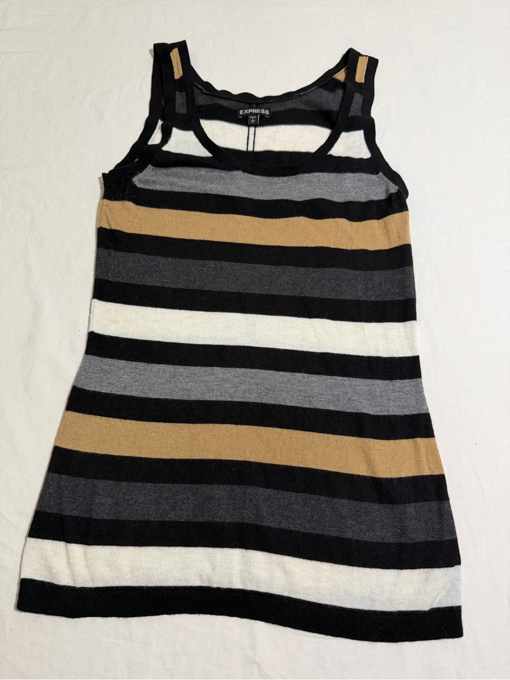 Express Striped Scoop Neck Tank — Black, Gray, White & Tan